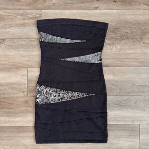 Arden B. Strapless Bodycon Tube Dress Size M Y2K Sequin Grey It Girl McBling VTG